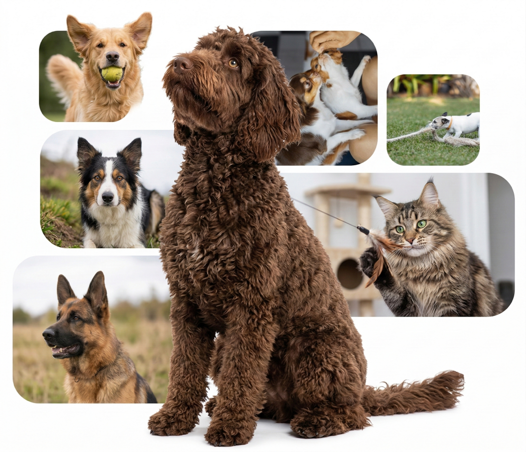 Happy dogs and cats cared for by pet professionals